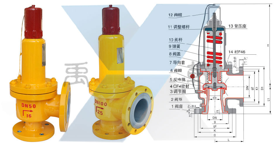 WA42F46-50mm帶波紋管彈簧襯氟安全閥(圖1) WA42F46-50mm帶波紋管彈簧襯氟安全閥(圖1)